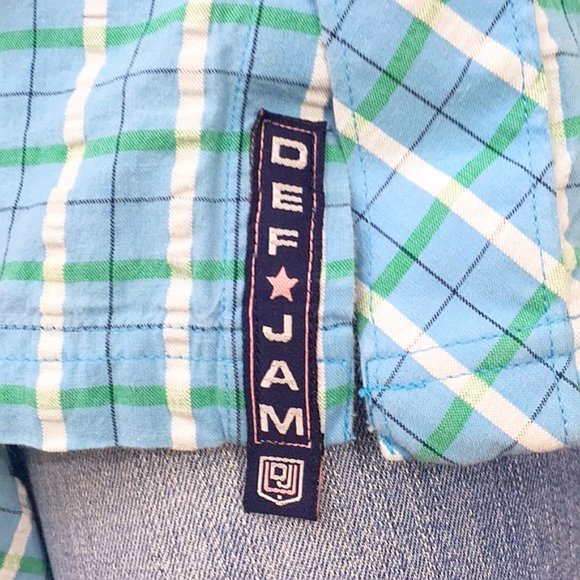 MEN'S DEF JAM SHIRT CHEST POCKET TSHIRT XL BUTTON DOWN COLLAR PLAID HIPHOP RAP - Picture 6 of 7